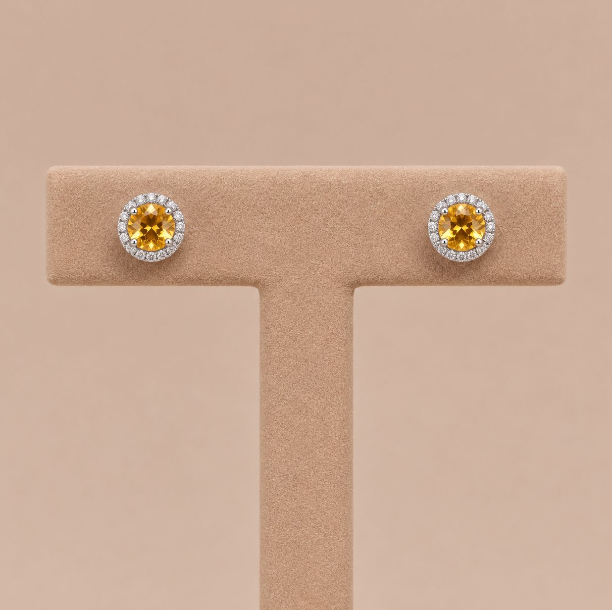 Citrine Diamond Halo Studs (November)