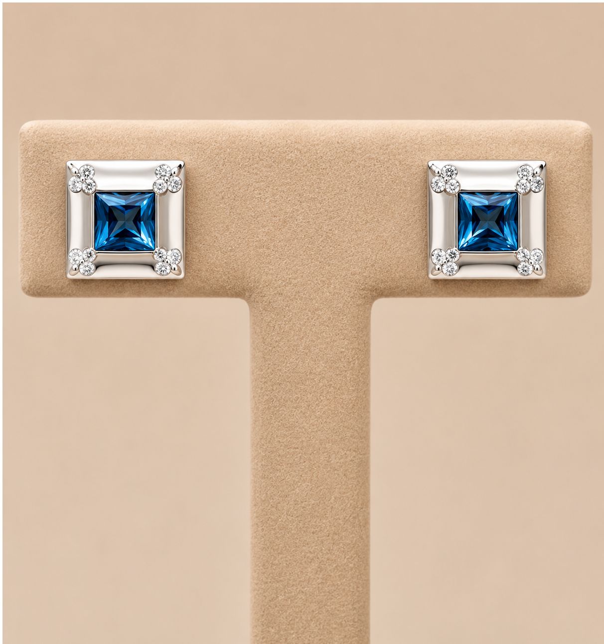 Blue Topaz Square Clip Earrings