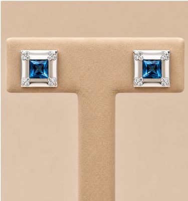 Blue Topaz Square Clip Earrings