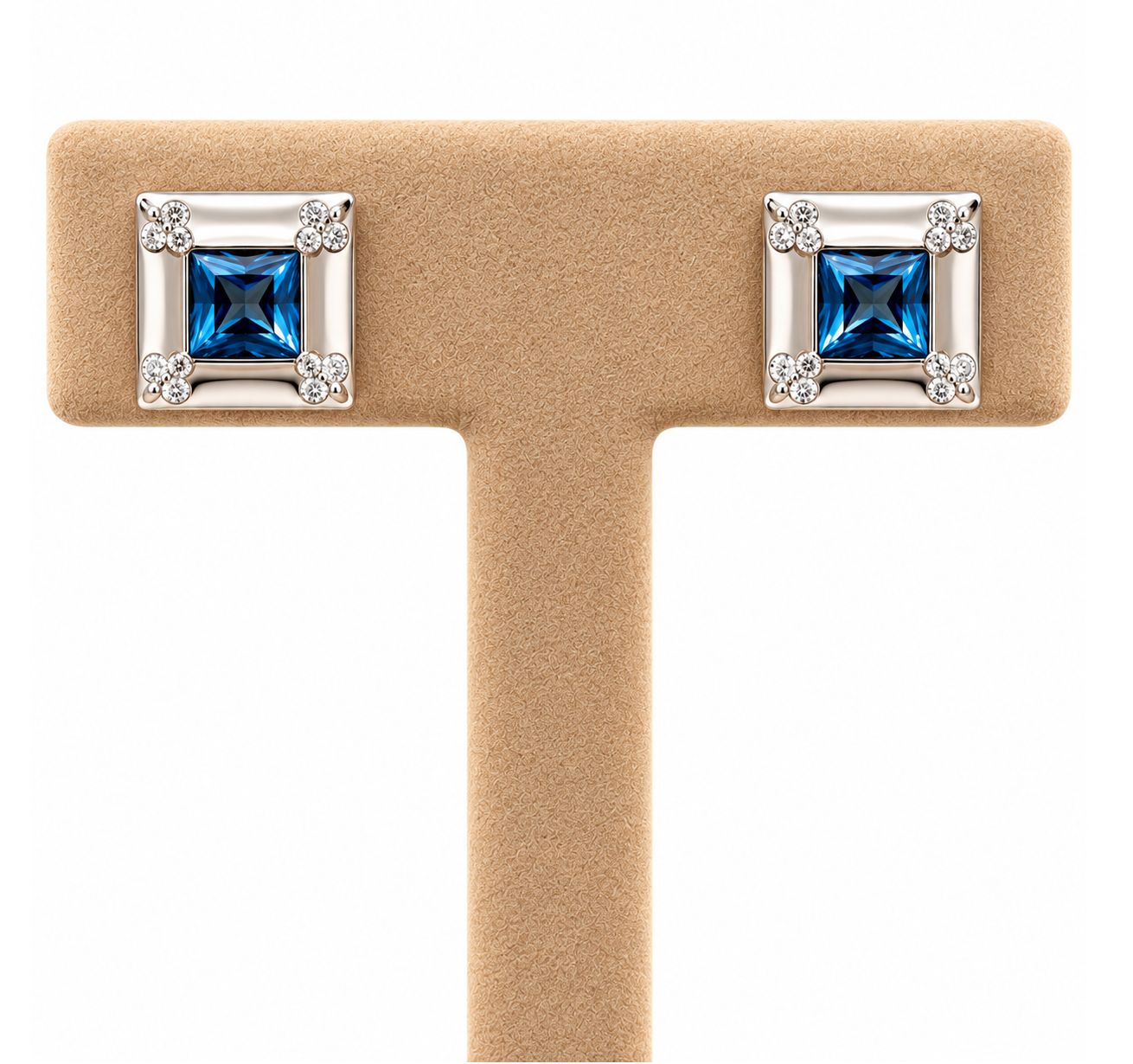 Square Blue Topaz Clip Diamond Earrings