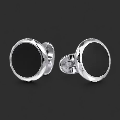 14K White Gold Cufflinks with Black Enamel