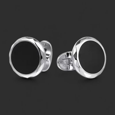 14K White Gold Cufflinks with Black Enamel