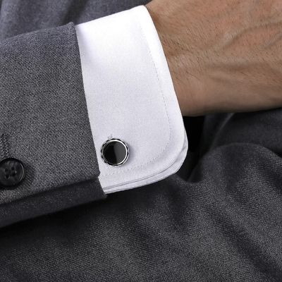 14K White Gold Cufflinks with Black Enamel