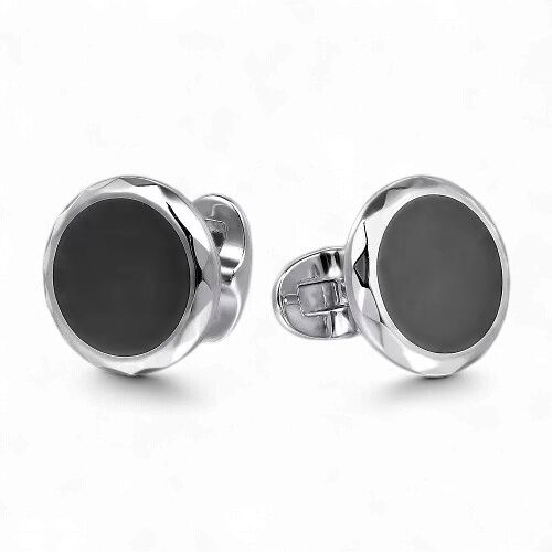 14K White Gold Cufflinks with Black Enamel