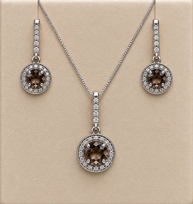 Smoky Quartz Diamond Dangle Earrings