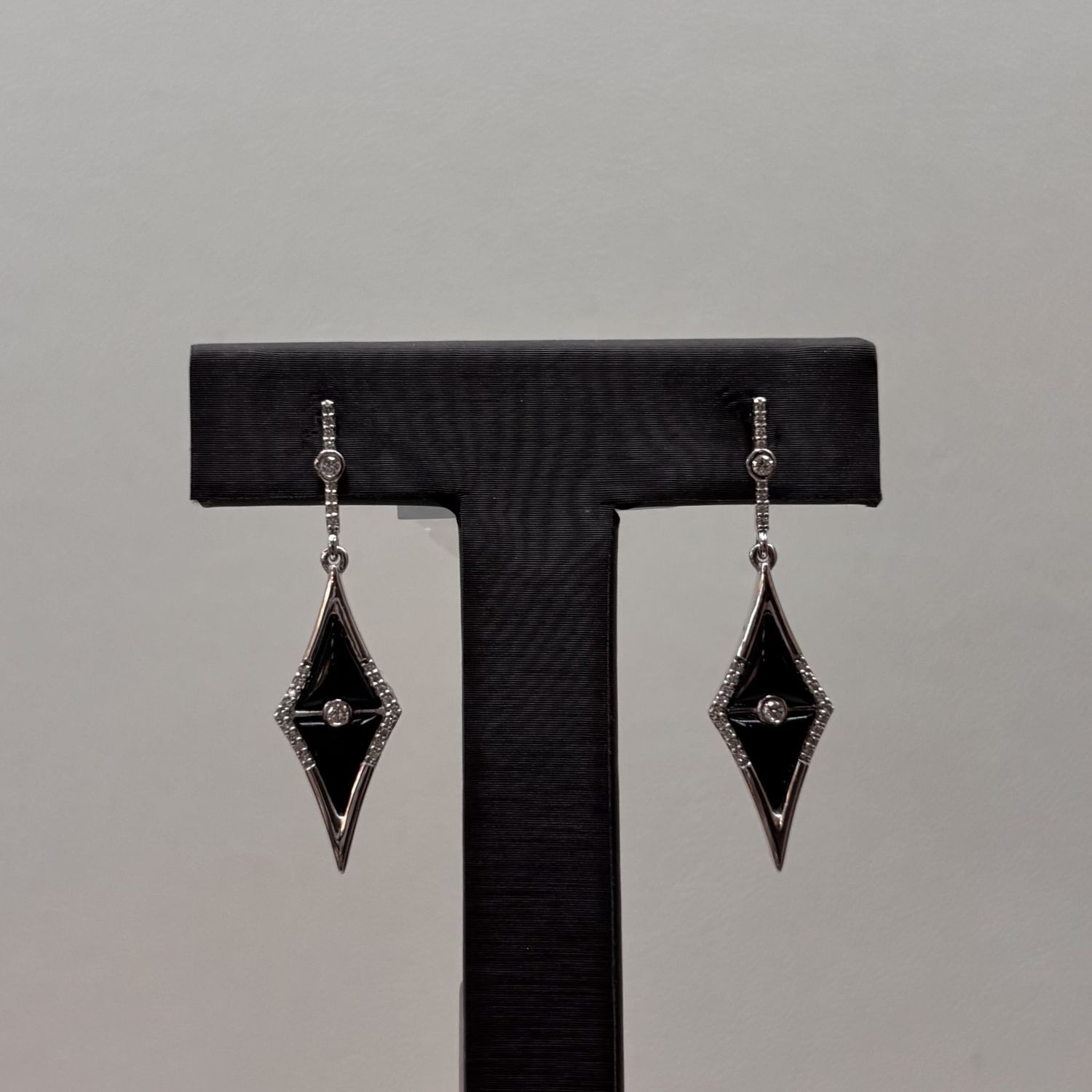 14KW Onyx &amp; Diamond Inlay Dangle Earrings
