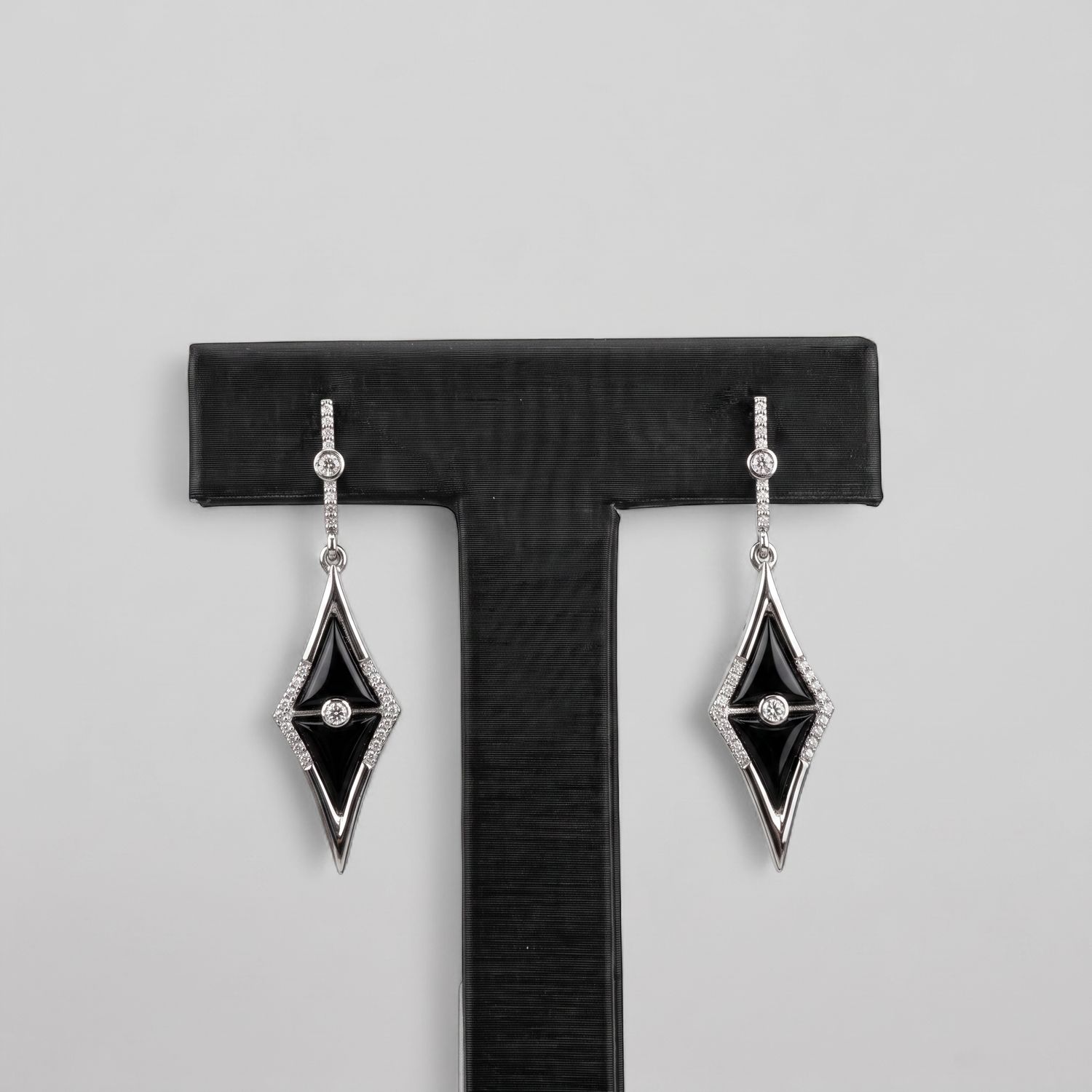 Onyx &amp; Diamond Inlay Dangle Earrings