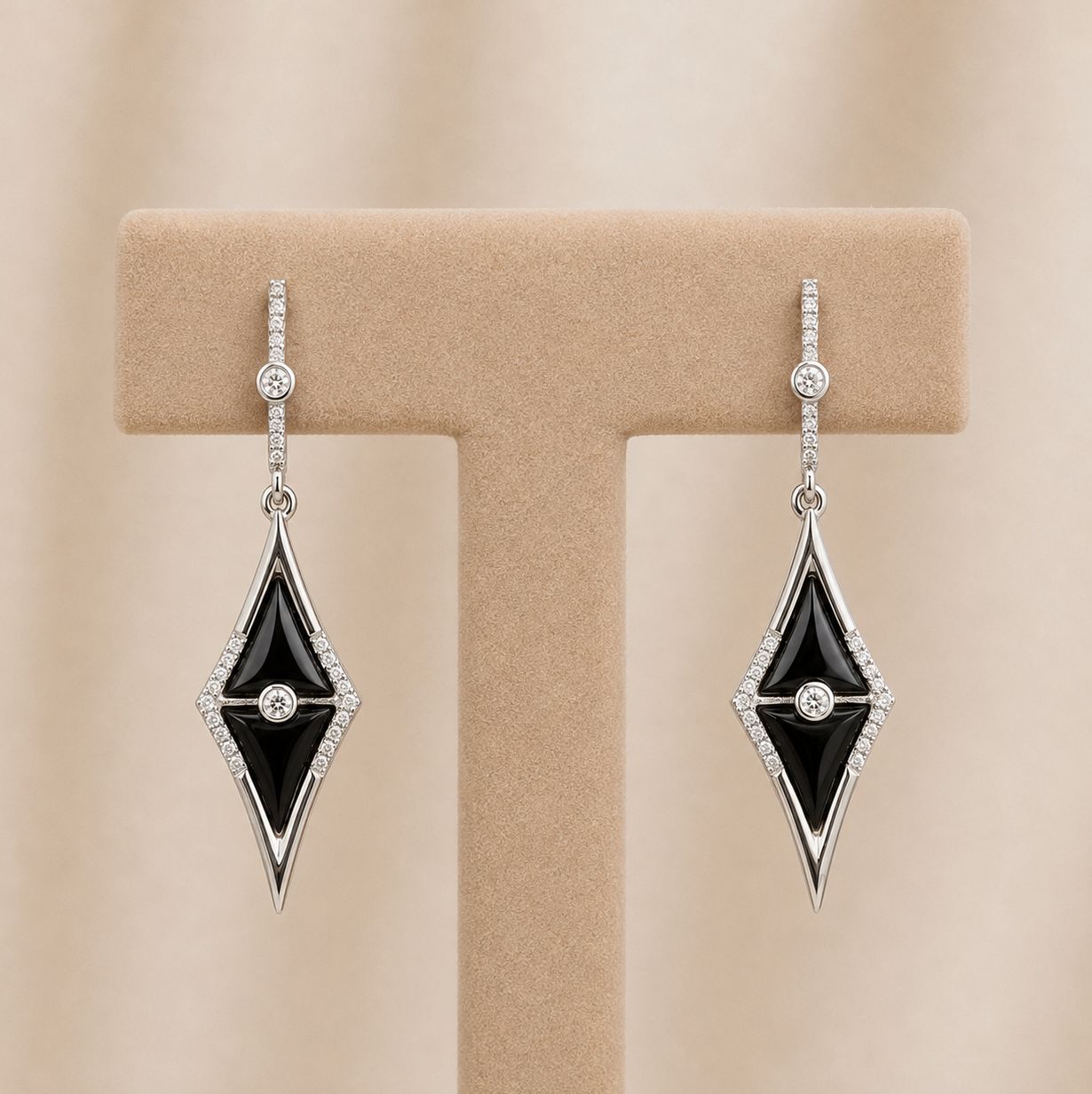 Onyx &amp; Diamond Inlay Dangle Earrings