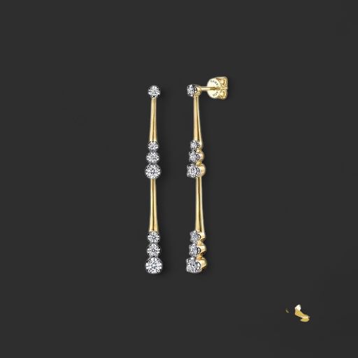 14K Yellow Gold Linear Graduated Diamond Station Drop Earrings in size 45mm
