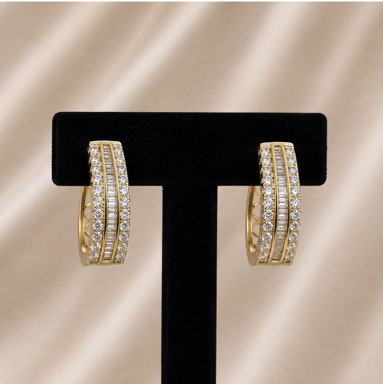 Round &amp; Princess Diamond Loop Earrings (Small)
