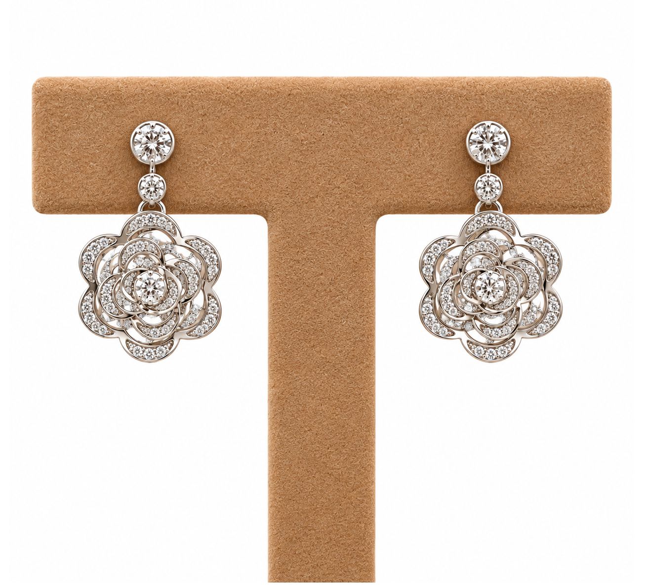 Flower Diamond Encrusted Dangle Earrings