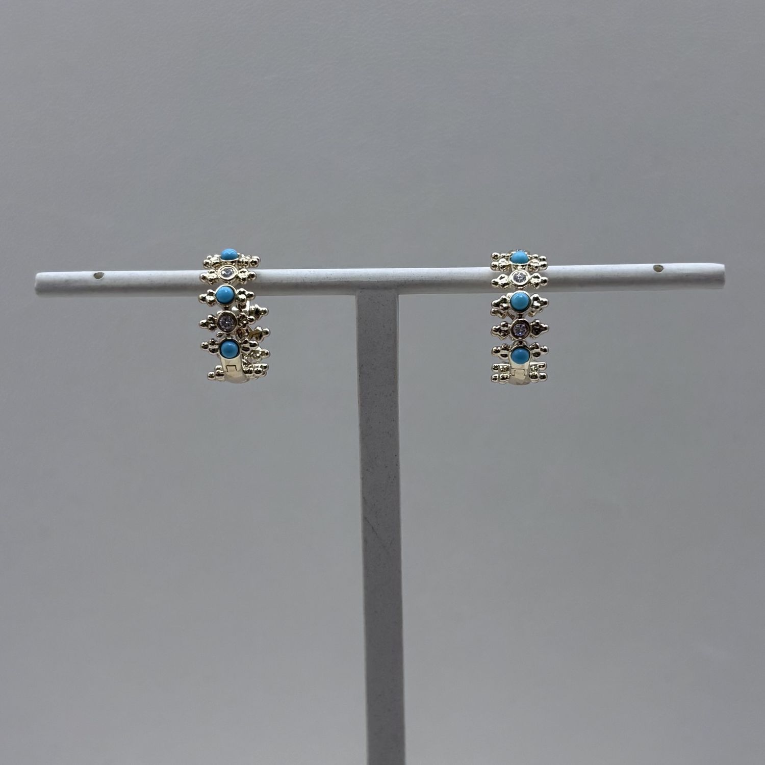 14KY Turquoise  &amp; Diamond Huggie Earrings Bassali