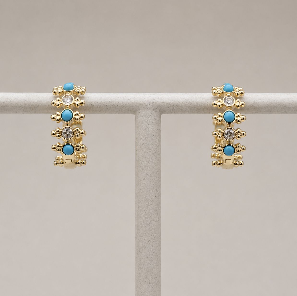 Turquoise  &amp; Diamond Openwork Hoop Earrings
