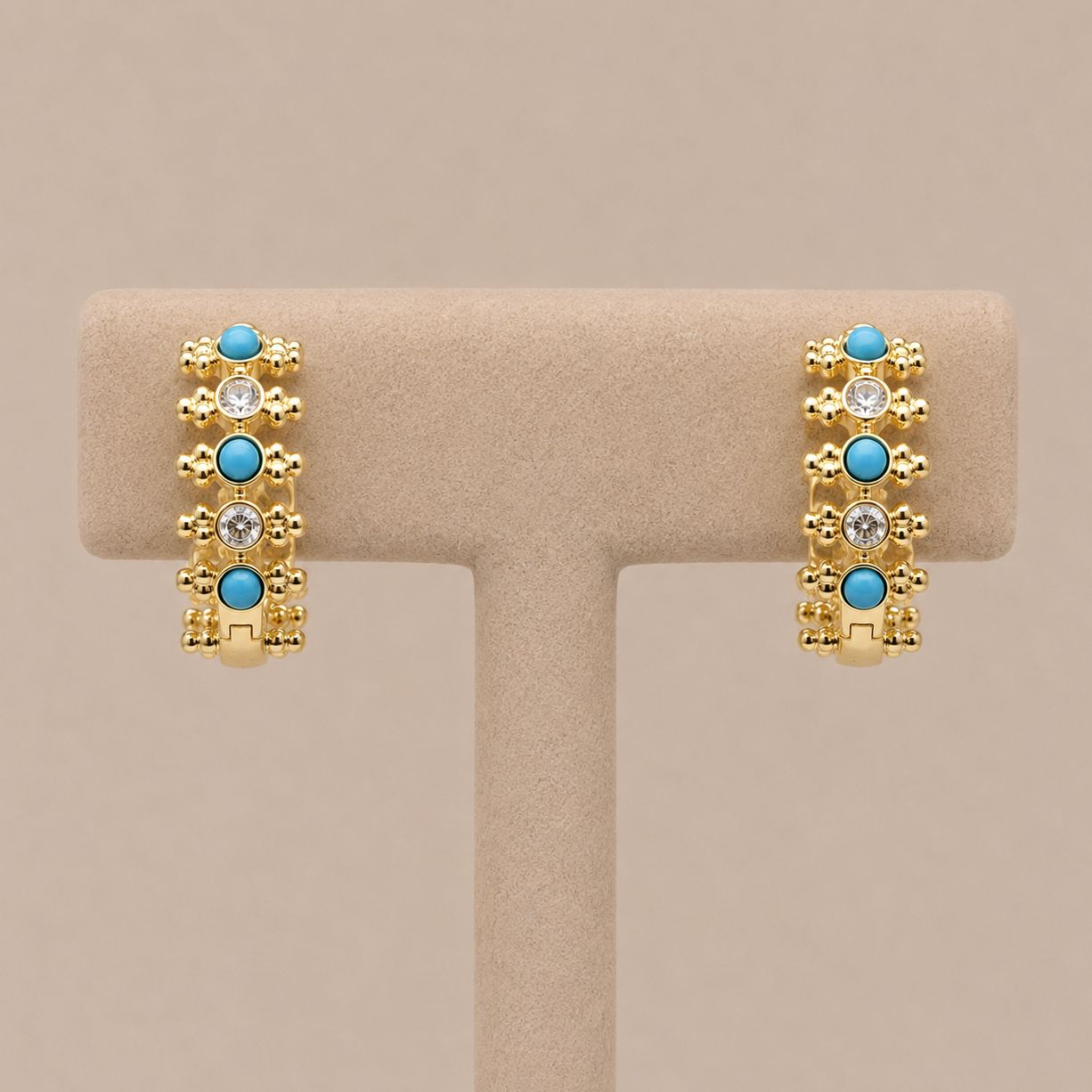 Turquoise  &amp; Diamond Openwork Hoop Earrings