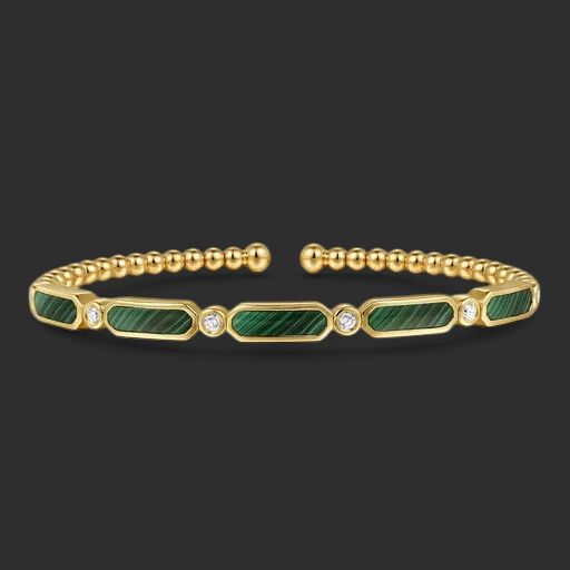 14K Yellow Gold Diamond and Malachite Bangle- Bujukan