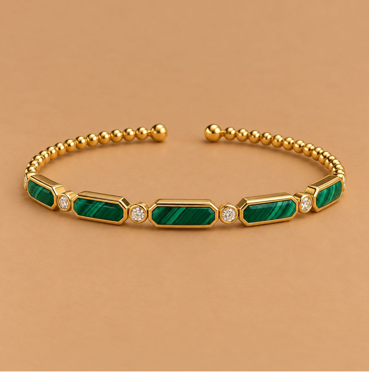 Yellow Gold Diamond and Malachite Bangle- Bujukan
