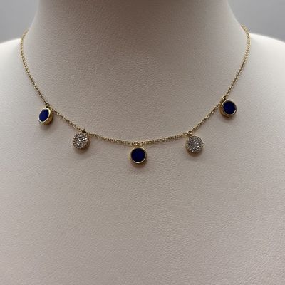 14KY Lapis Lazuli &amp; Diamond Circle Pendant