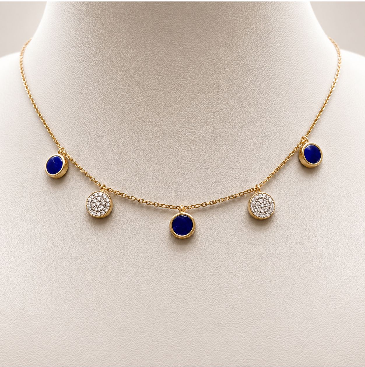 Lapis Lazuli &amp; Diamond Circle Dangle Pendant