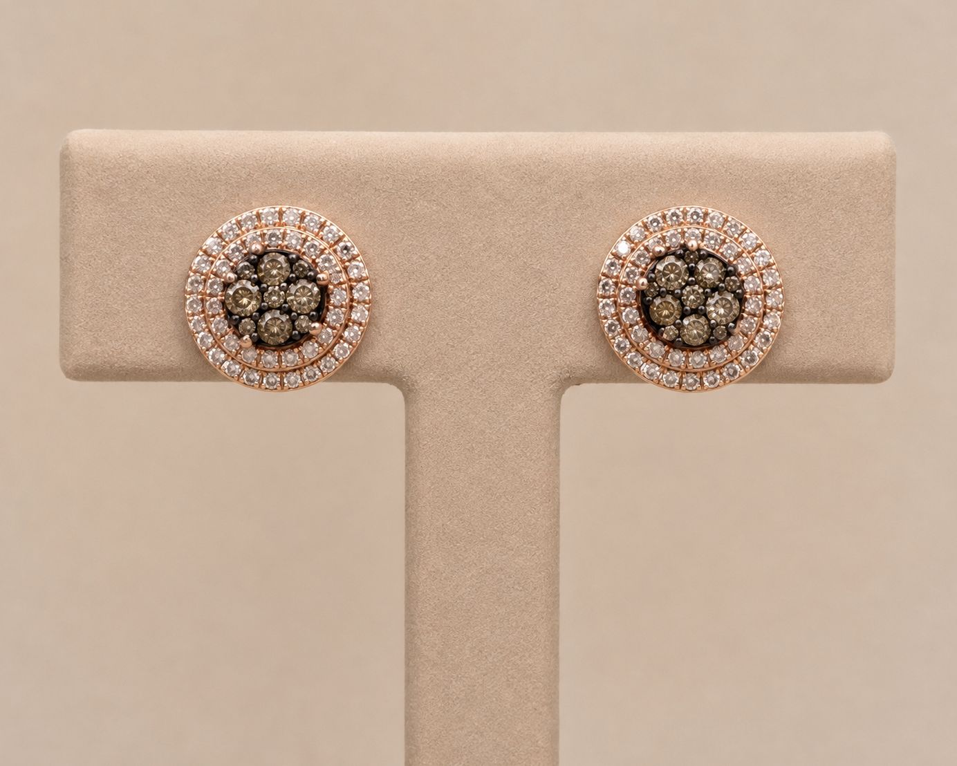 Rose Gold Round Chocolate Diamond Earrings