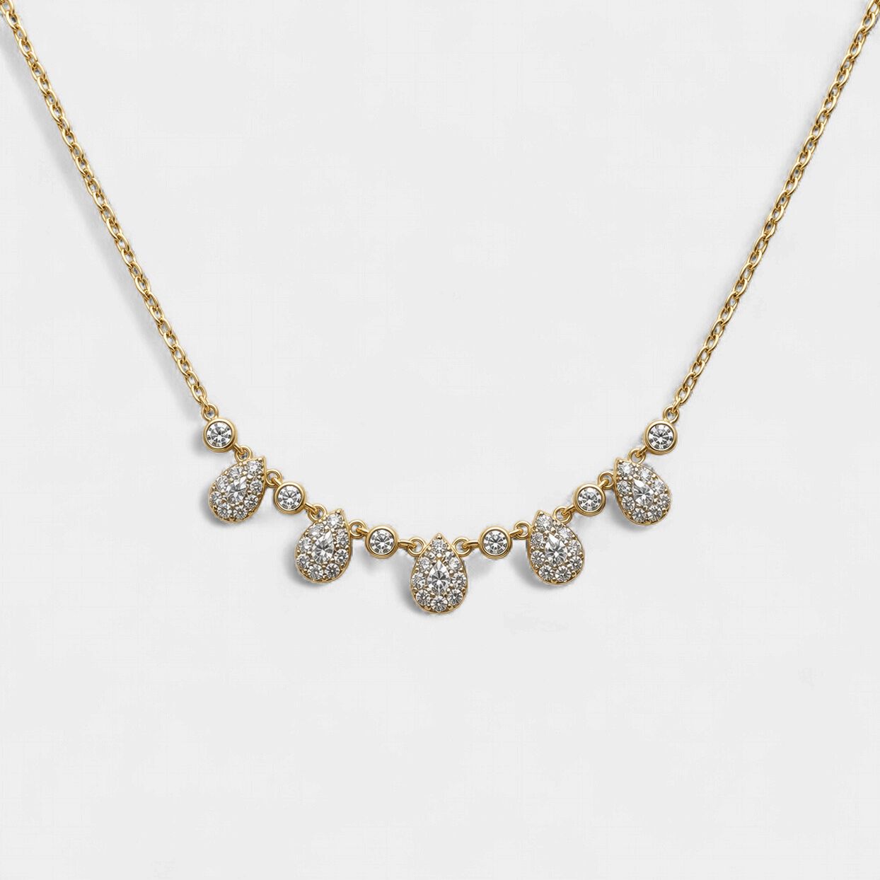 Multi-Drop Pear Diamond Fringe Station Necklace