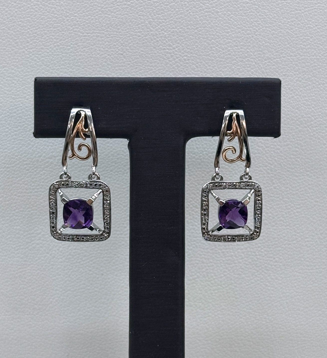 10KWR Amethyst/Dia Halo Earrings