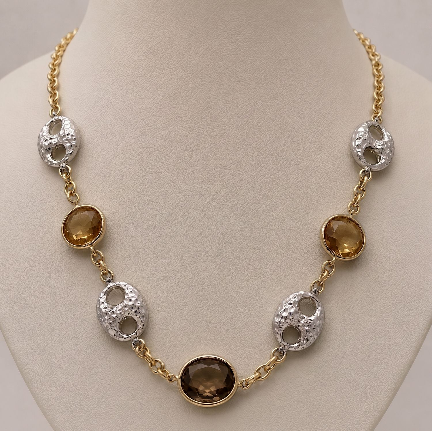 Citrine Gold Gemstone Link Chain Necklace
