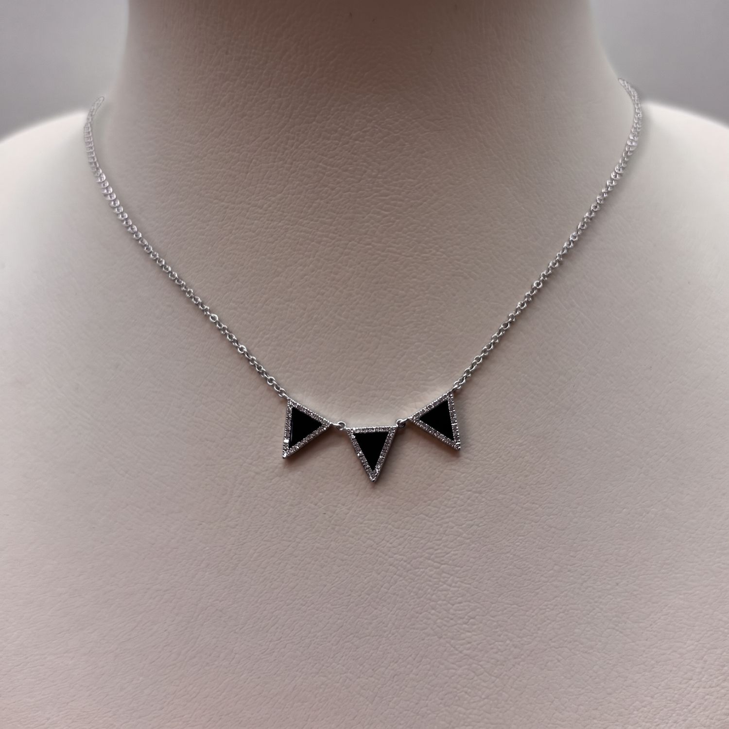 Black Agate &amp; Diamond Triple Triangle Necklace