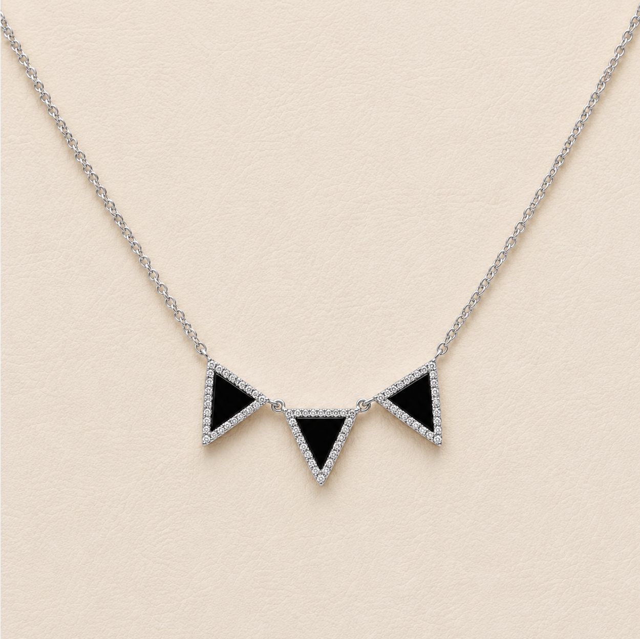 Black Agate  Diamond Triple Triangle Necklace