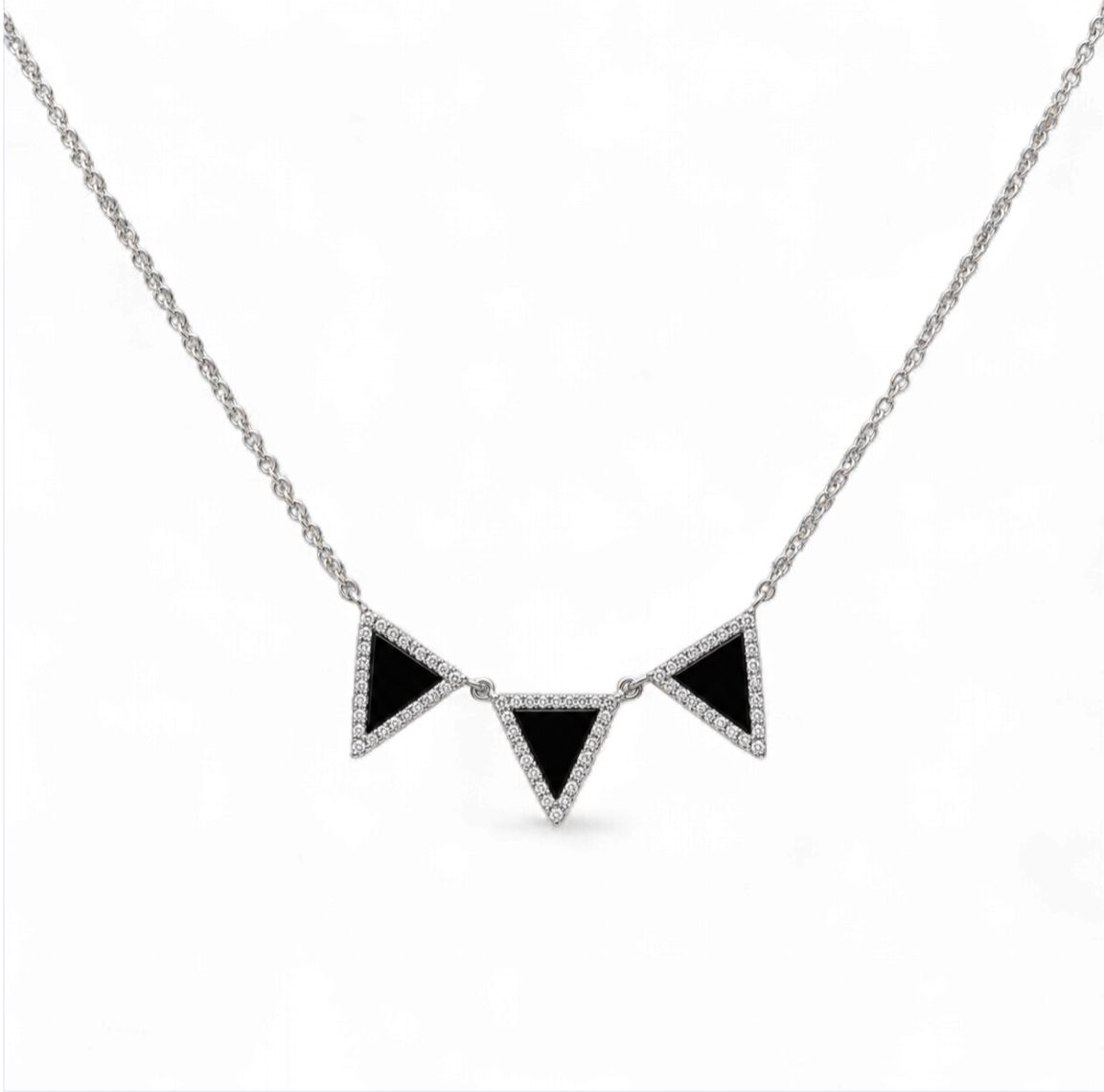 Black Agate  Triple Triangle Diamond Necklace