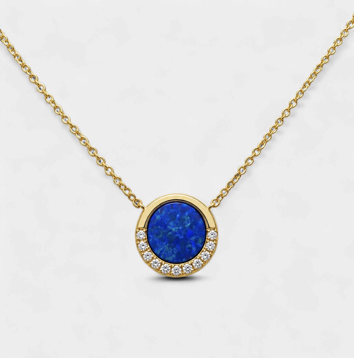 Blue Opal Diamond Crescent Pendant
