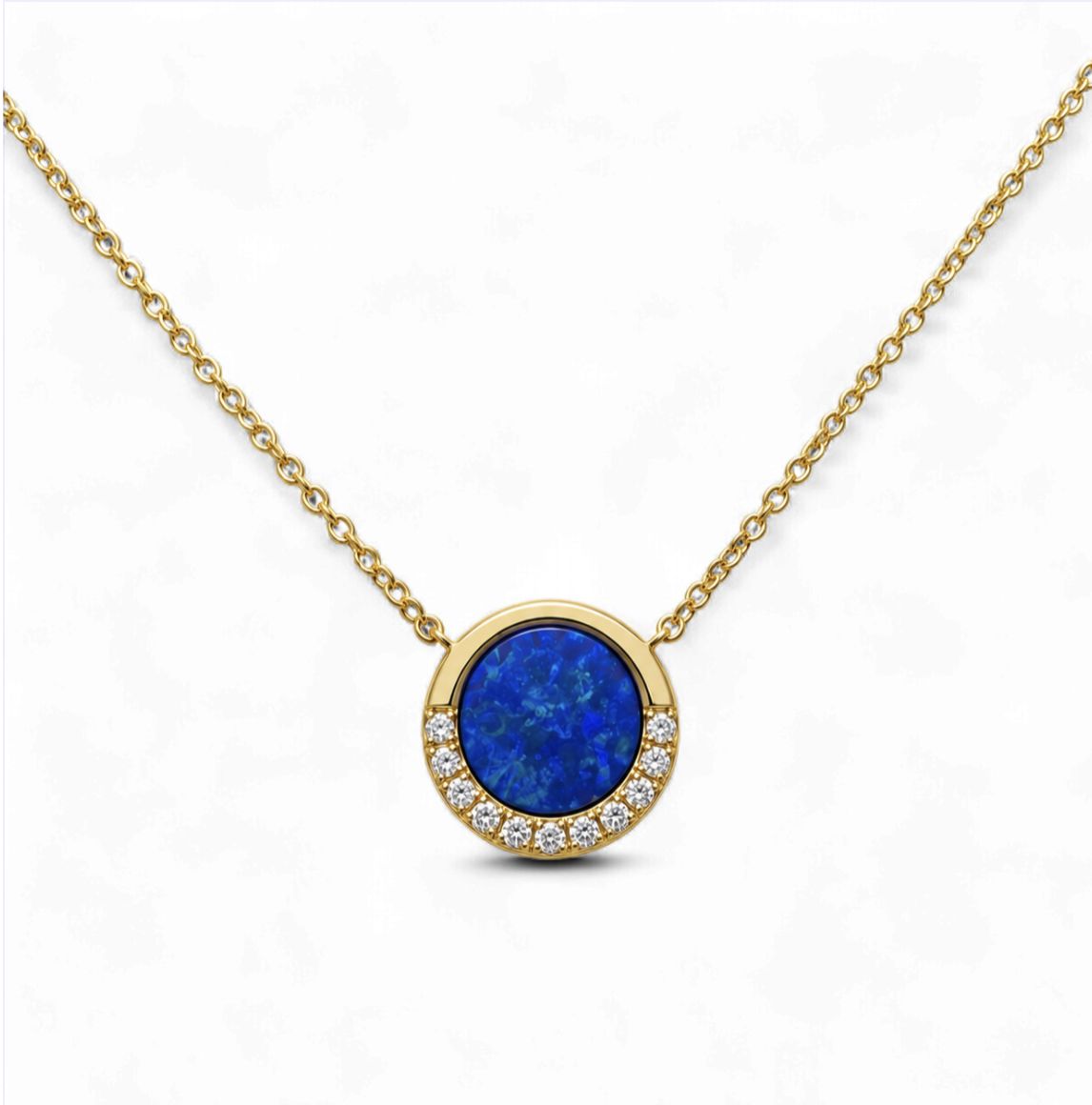 Blue Opal Crescent Diamond Pendant
