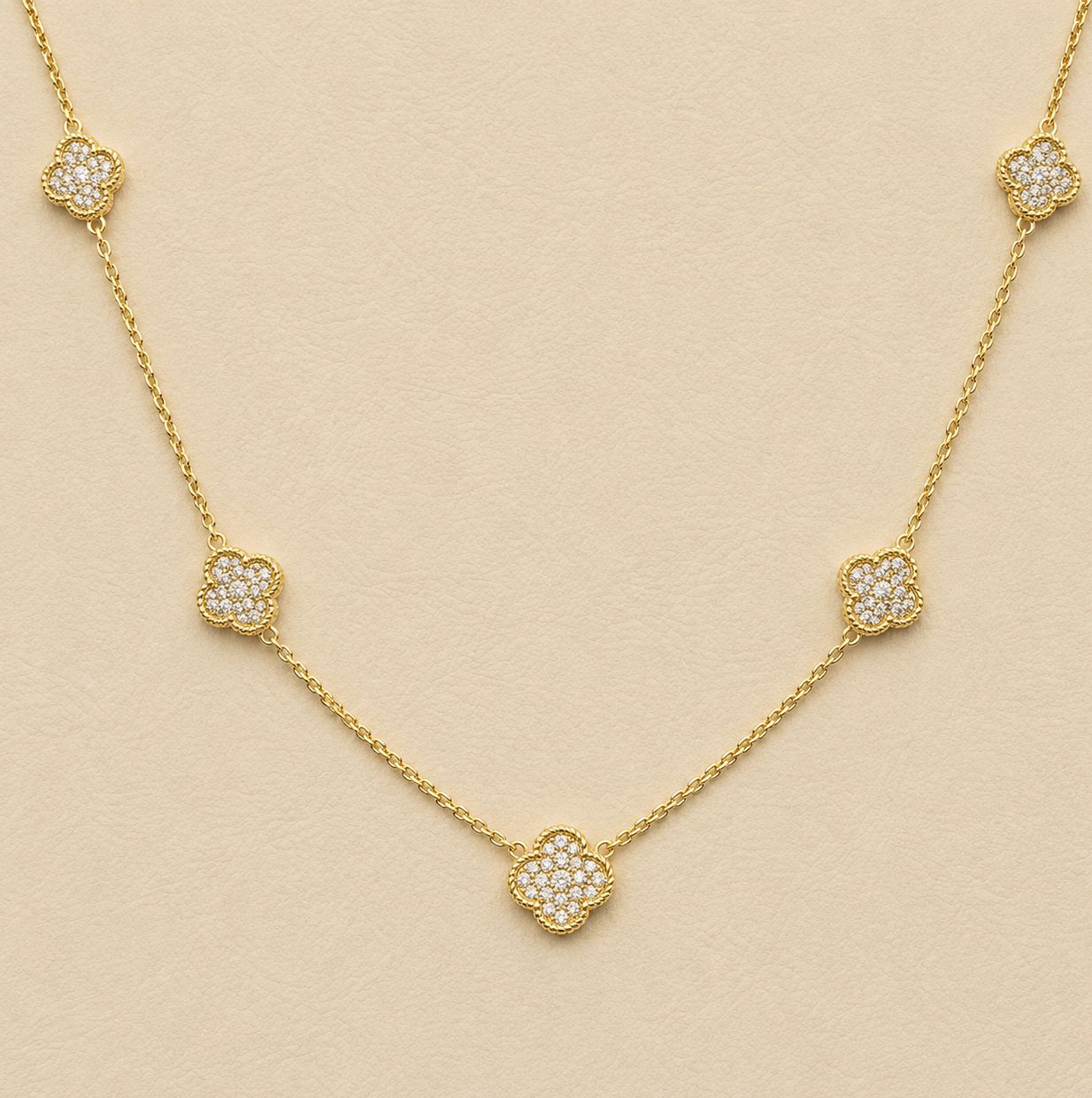 Gold &amp; Diamond 5- Station Clover Necklace