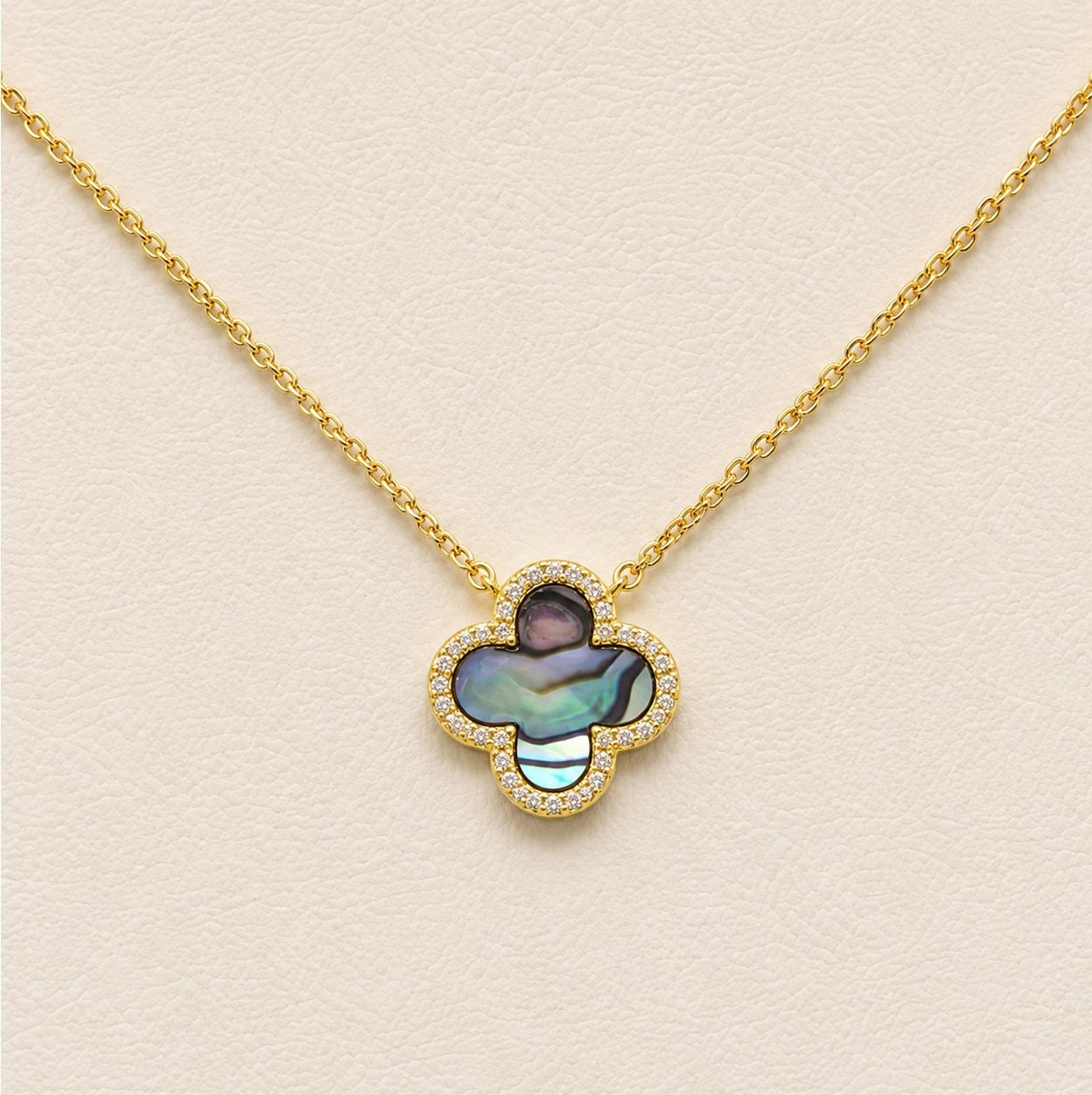 Abalone Halo Diamond Clover Pendant