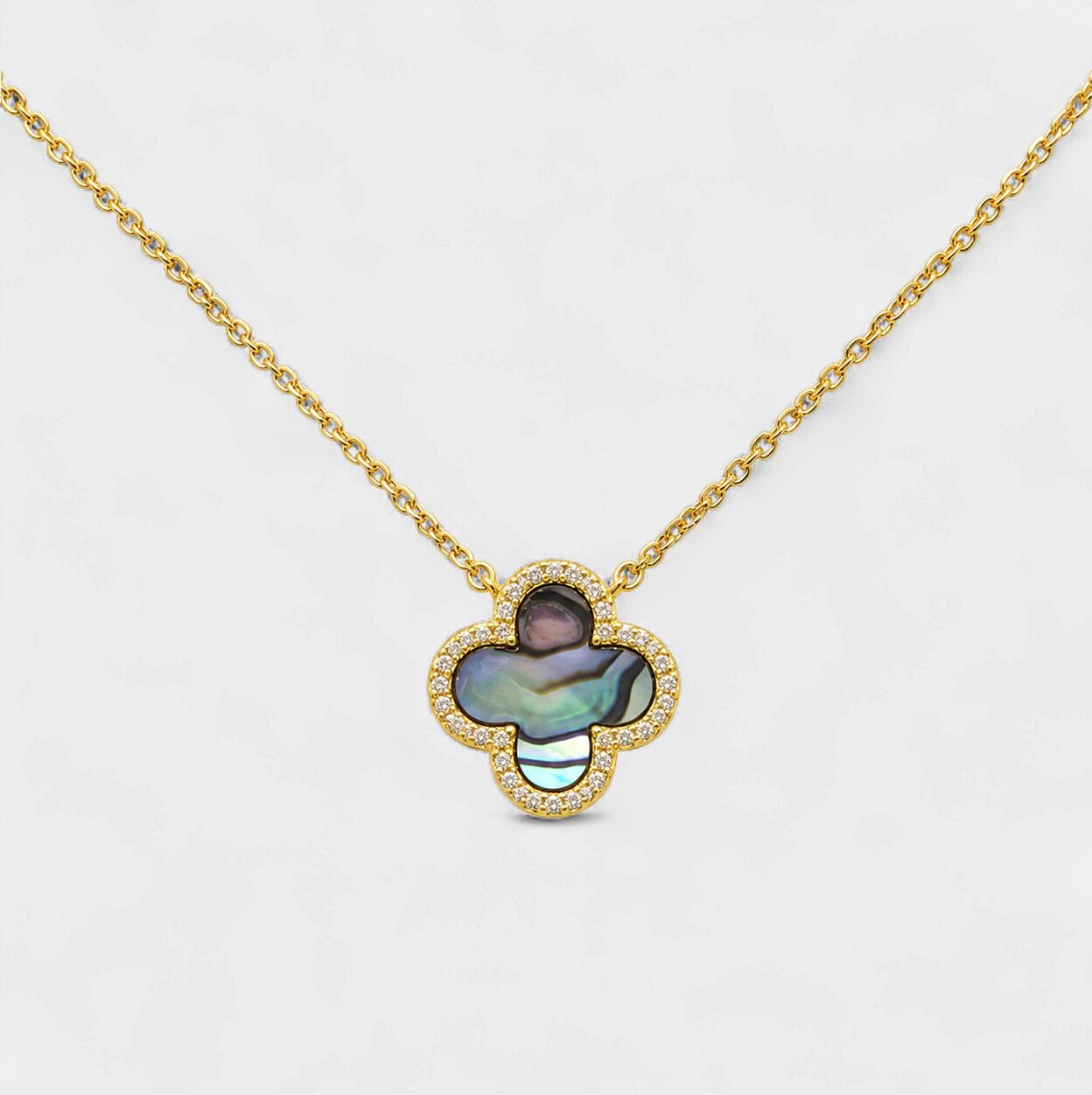Abalone Clover Diamond Halo Pendant
