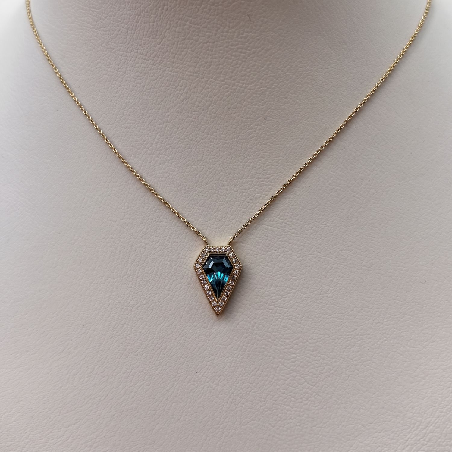 14KY Blue Topaz Diamond Necklace