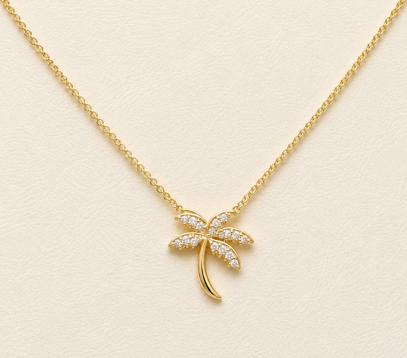 Gold Palm Tree Diamond Pendant