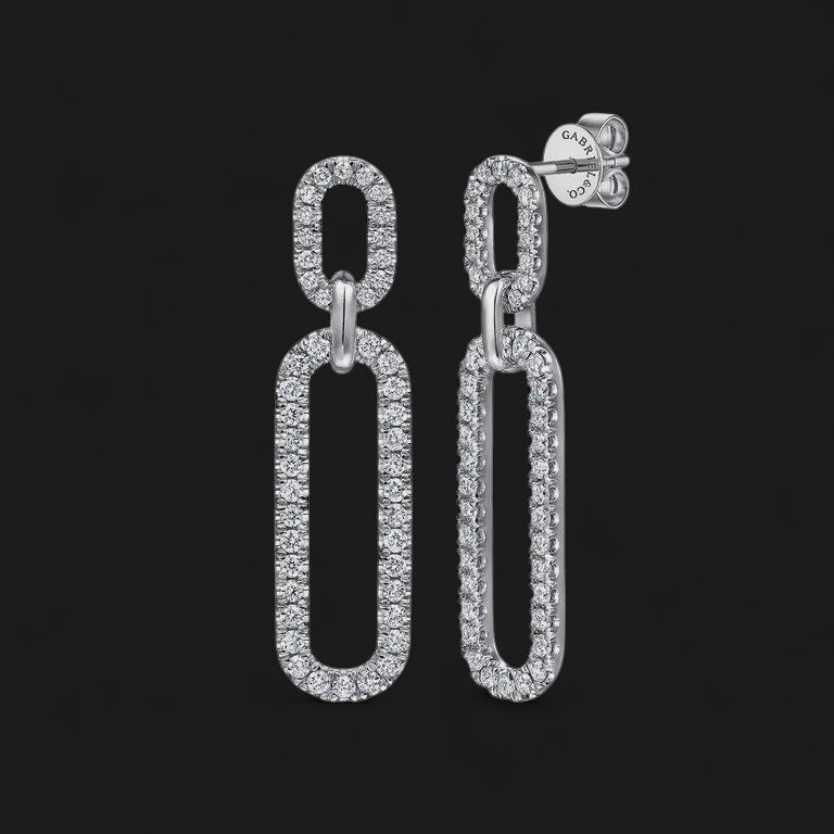14KW Diamond Link Chain Drop Earrings