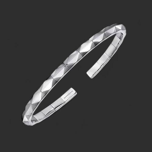 14K White Gold Men's Faceted Open Cuff Bracelet