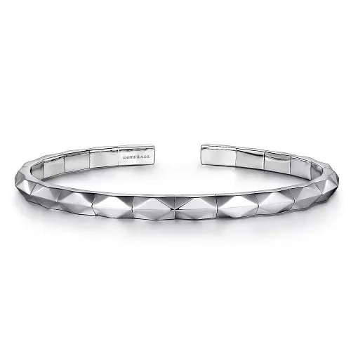 14K White Gold Men's Faceted Open Cuff Bracelet