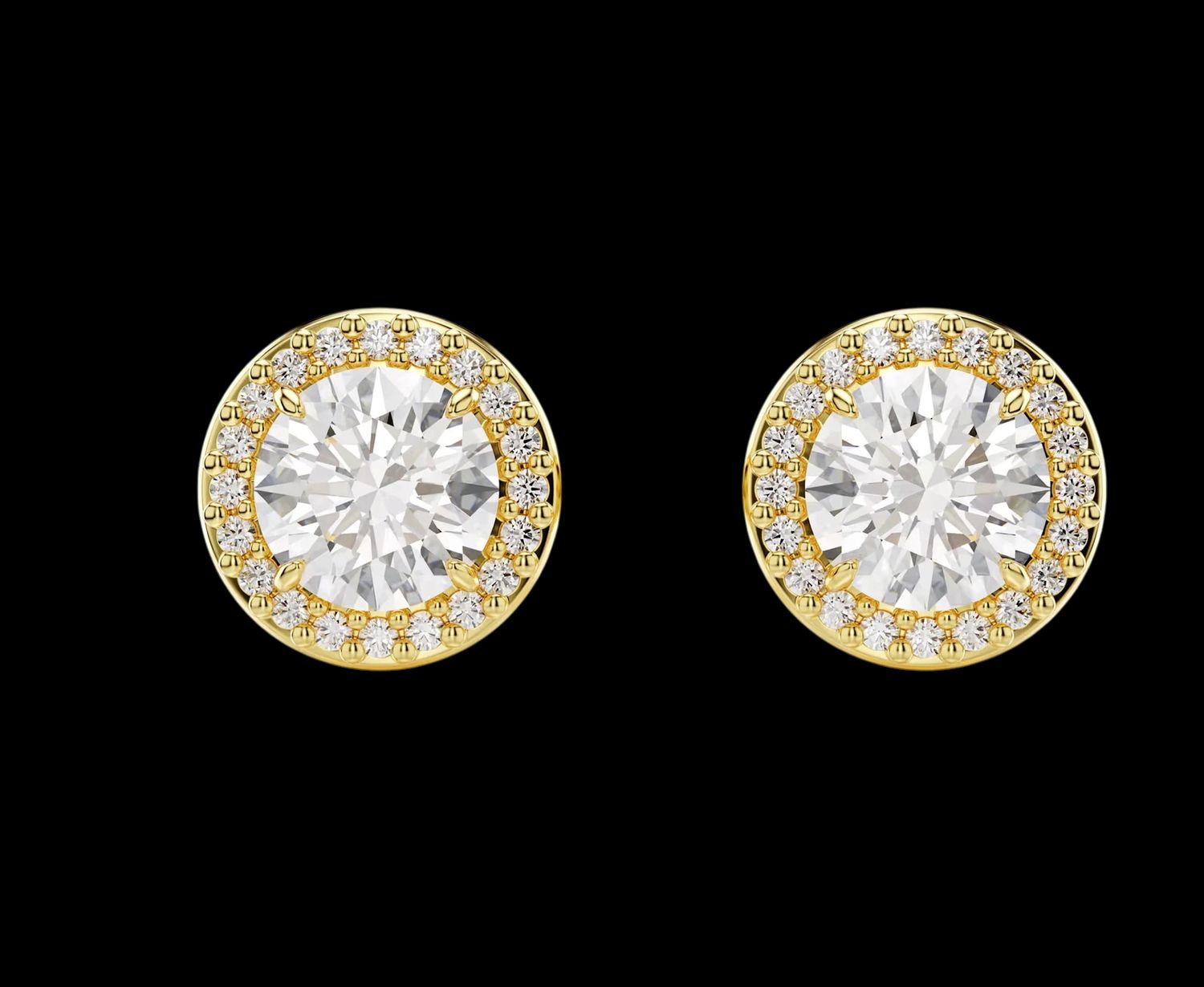 Una Stud Earrings, Round Cut, Gold Tone  - 5686637