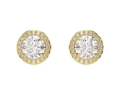 Una Stud Earrings, Round Cut, Gold Tone-5686637