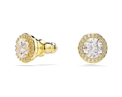 Una Stud Earrings, Round Cut, Gold Tone-5686637