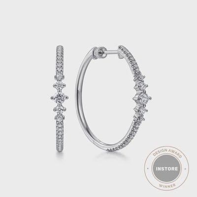 14KW Gabriel &amp; Co Diamond Hoop Earrings
