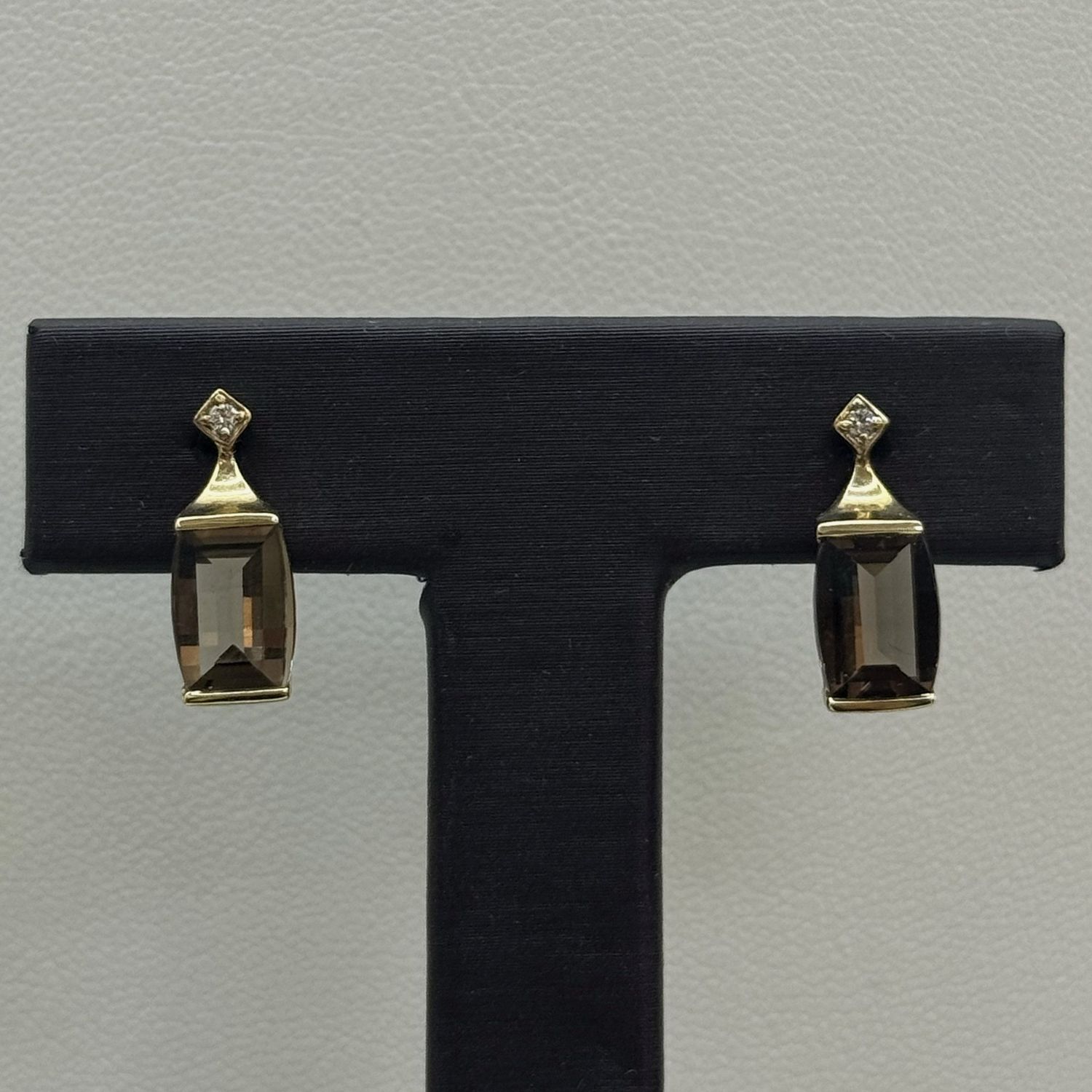 14KY Smoky Quartz Diamond Stud Earrings