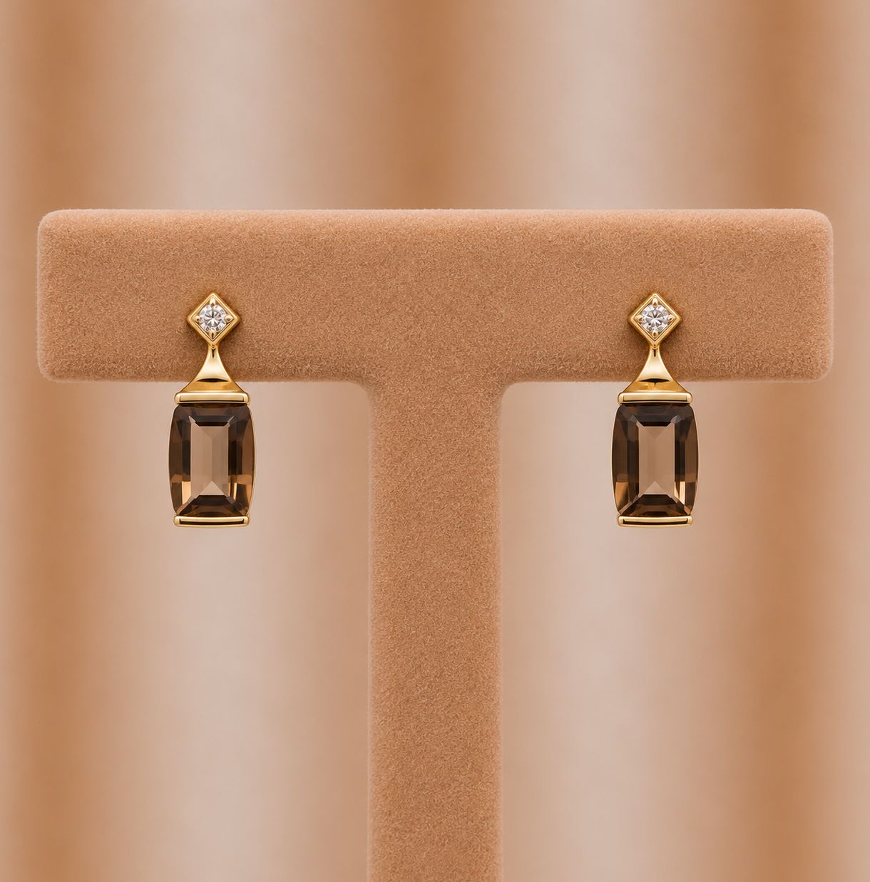 Gold Smoky Quartz Diamond Stud Earrings