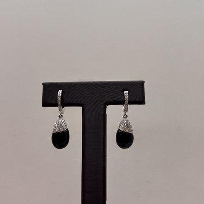 14KW Black Onyx Pave Diamond Tear Drop Earrings