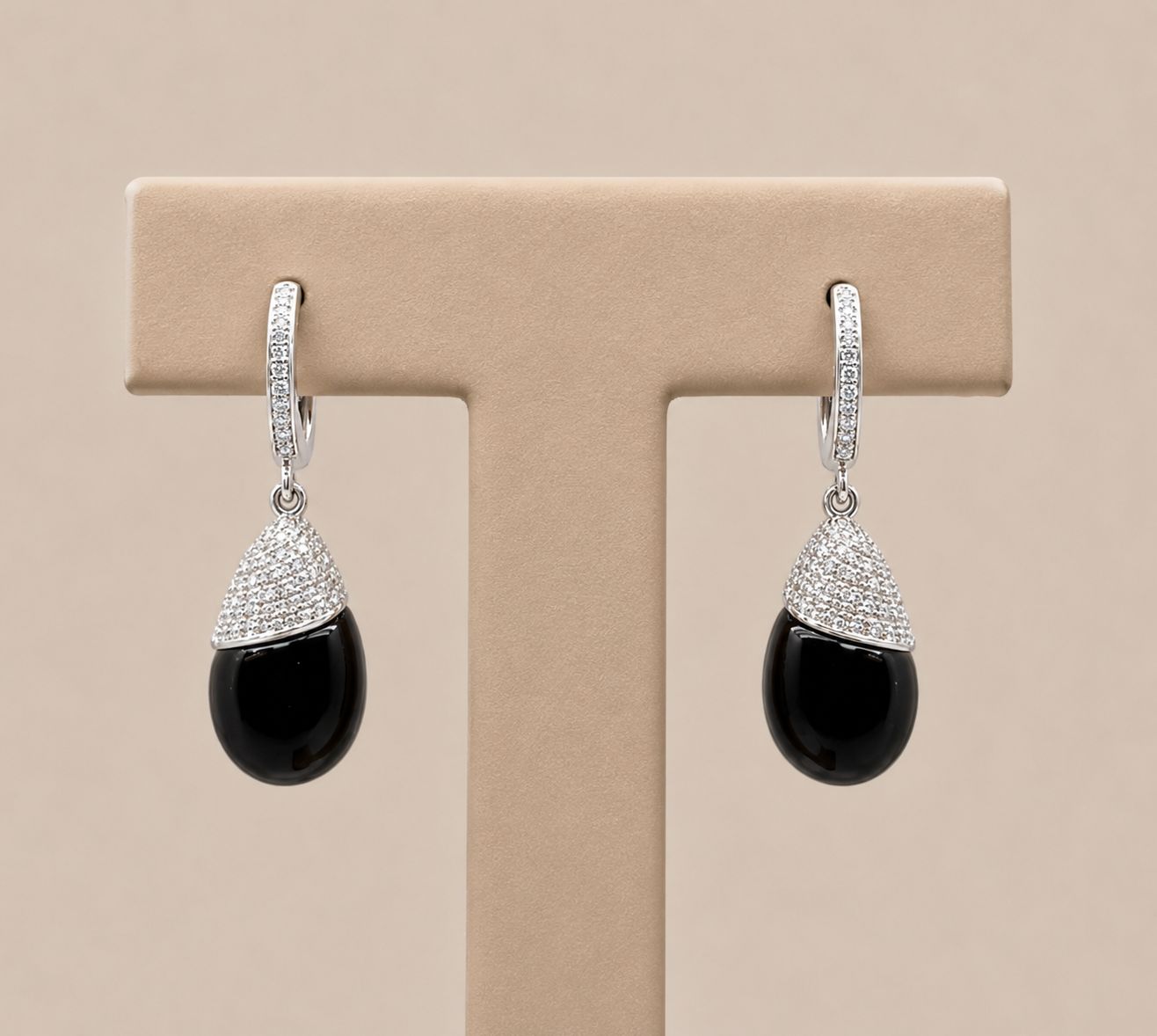 Black Onyx Pave Diamond Tear Drop Earrings
