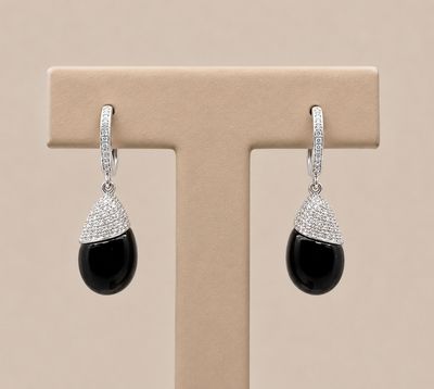 Black Onyx Pave Diamond Tear Drop Earrings