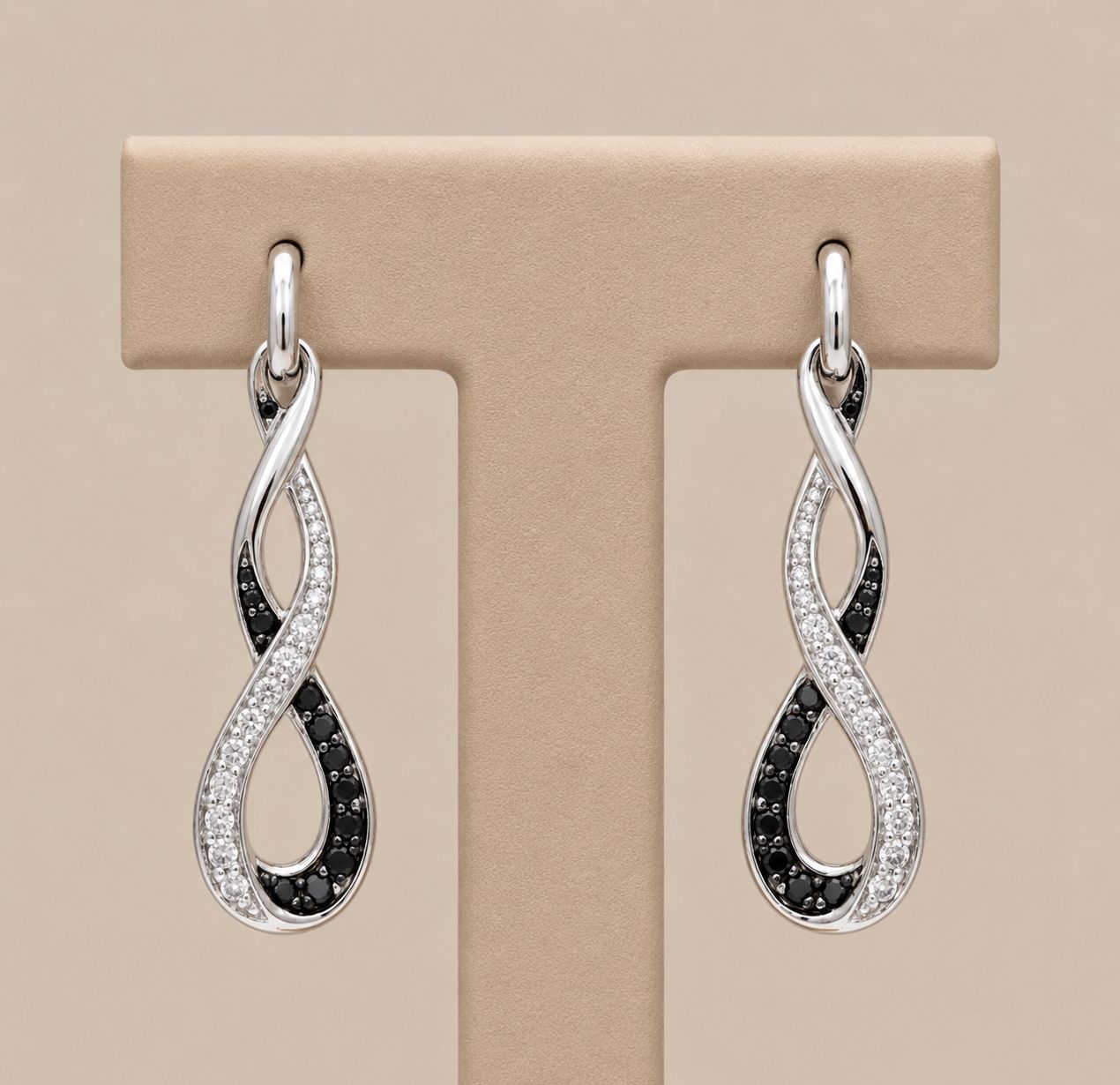 Medium Black Diamond Infinity Dangle Earrings