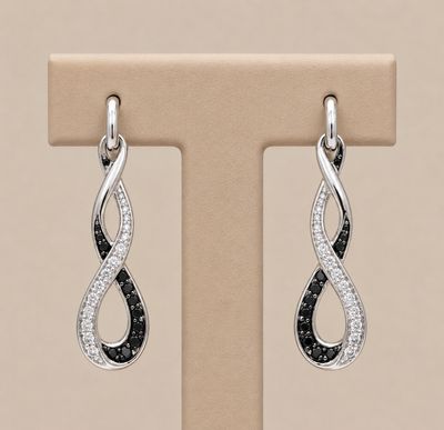 Medium Black Diamond Infinity Dangle Earrings